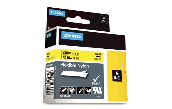 131996 Dymo 18490 Tape DYMO Rhino nylon sort/gul 12mm 